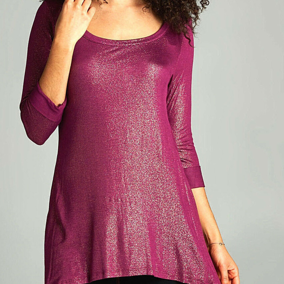 CASuAL Shiny SPARKLE GLiTTER TUNIC TOP Scoop Neck - Picture 2 of 4